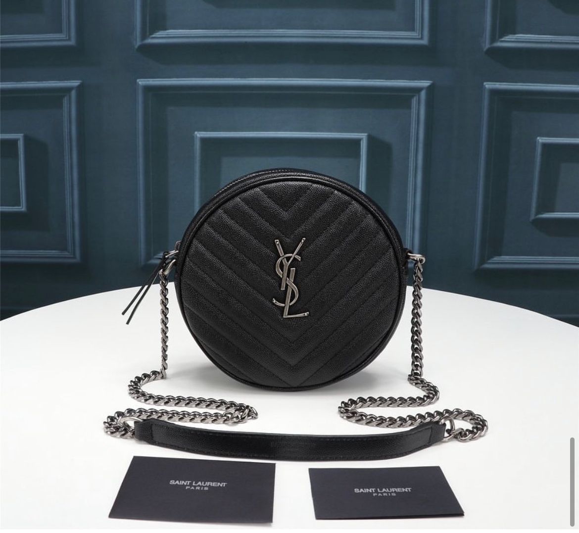 YSL CAMERA BAG VINYLE TONDA IN PELLE  BLACK